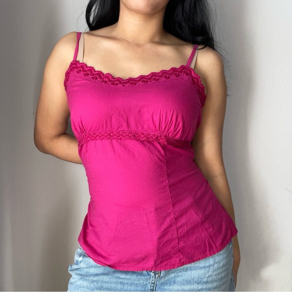 Pink Lace Trim Cami Top